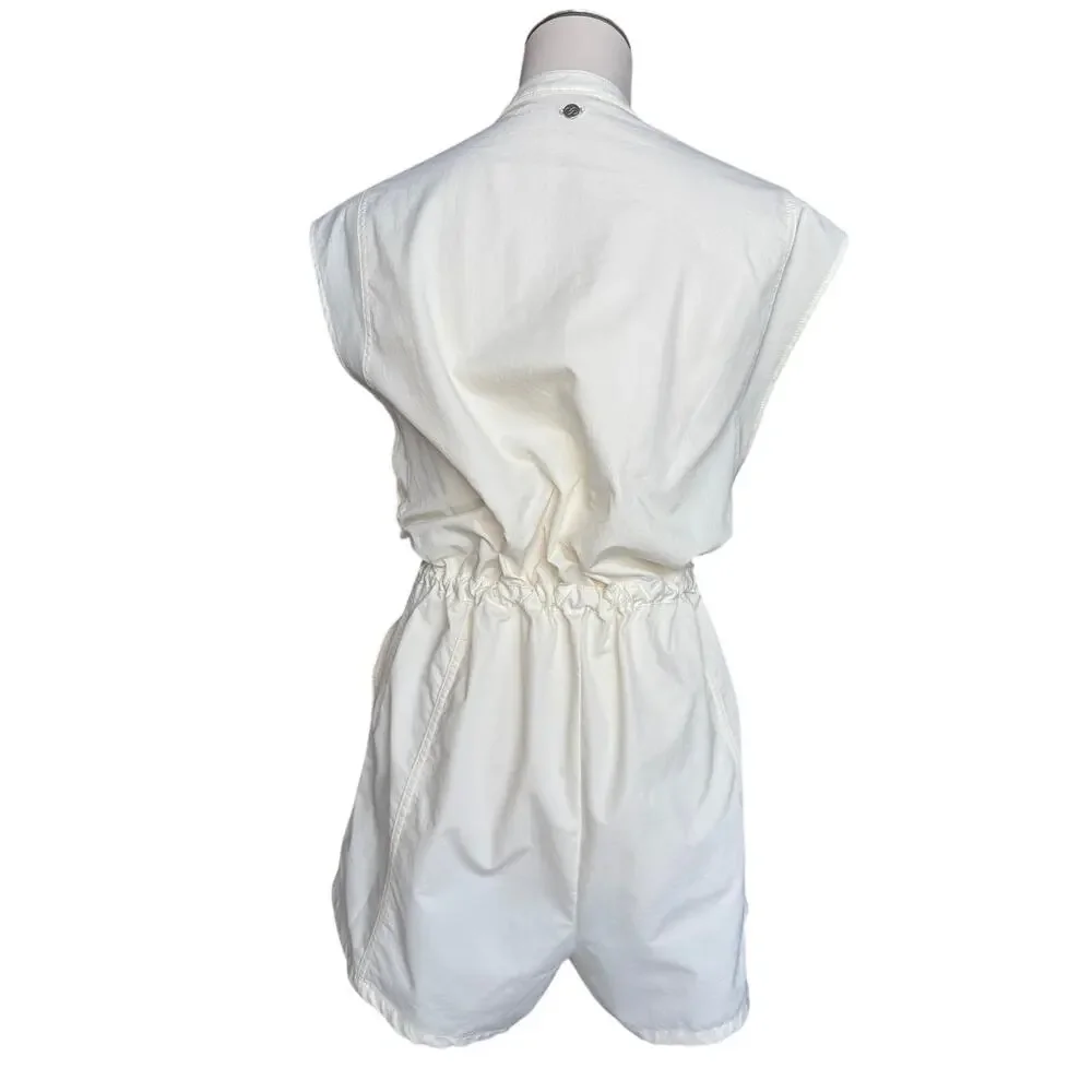 Calia Ivory Utility Romper Large Zip Front Drawstring Pockets Athleisure